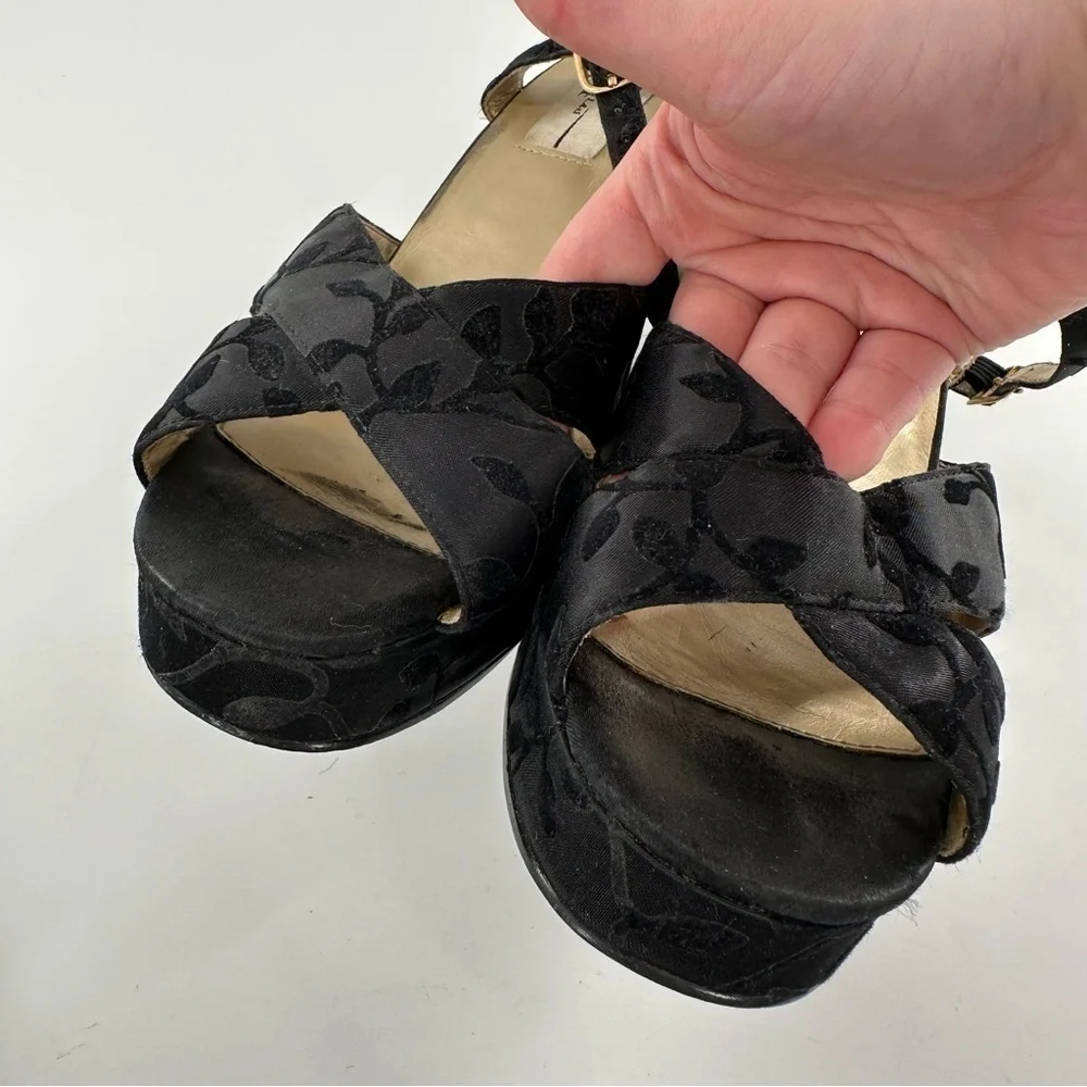 KF LTD womens heels size 10 black velvet floral chunky platforms 90s goth Y2k